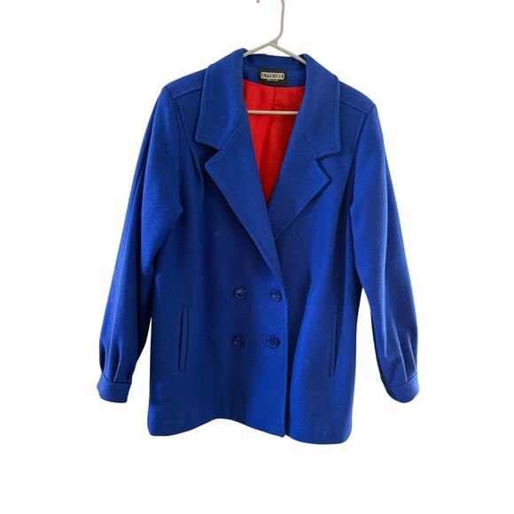 Anne-Gee Wool Double Breasted Four Button Vintage Royal Blue Coat M - Picture 1 of 6